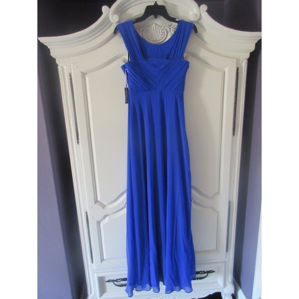 NWT Vera Wang Blue Knotted Slit Shoulder Grecian Chiffon Sleeveless Gown Dress 2 - Picture 6 of 9